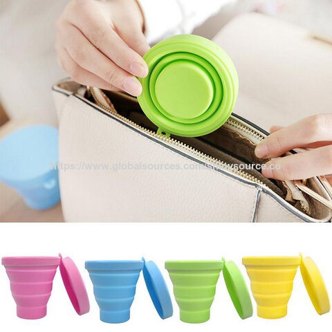 Vaso de Viaje Plegable de Silicona Portátil, Taza de Camping Plegable de Goma con Mosquetón y Correa para Colgar
