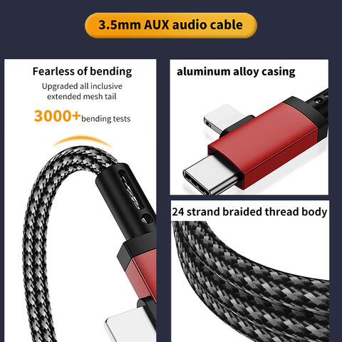 Adaptador USB-C a Lightning a Jack de Auriculares de 3.5 mm (2 en 1) para i-Phone 16 15 14 Pro Max Divisor de Cable de Audio AUX - Rojo