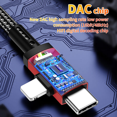Adaptador USB-C a Lightning a Jack de Auriculares de 3.5 mm (2 en 1) para i-Phone 16 15 14 Pro Max Divisor de Cable de Audio AUX - Rojo