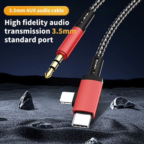 Adaptador USB-C a Lightning a Jack de Auriculares de 3.5 mm (2 en 1) para i-Phone 16 15 14 Pro Max Divisor de Cable de Audio AUX - Rojo