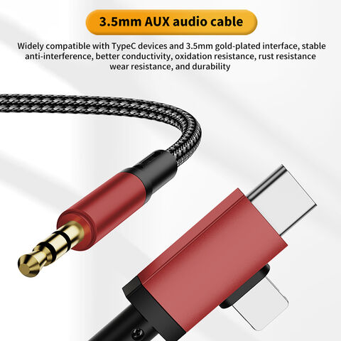 Adaptador USB-C a Lightning a Jack de Auriculares de 3.5 mm (2 en 1) para i-Phone 16 15 14 Pro Max Divisor de Cable de Audio AUX - Rojo