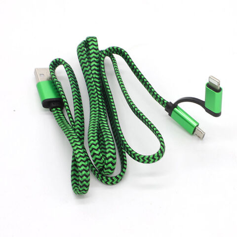 Cable USB 2 en 1 de nailon trenzado para transferencia de datos y carga rápida para iPhone y Micro USB