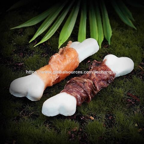Snack para perros con hueso de leche envuelto en pollo, palito para la dentición con sabor a pollo, juguete para perros aperitivo de limpieza de calcio y alto contenido de calcio