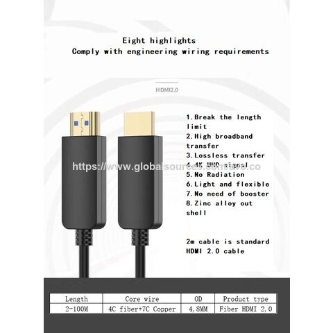Cable de Fibra Óptica HDMI 2.0 Tipo A OEM ODM, Señal Óptica, Carcasa Exterior de Aleación de Zinc