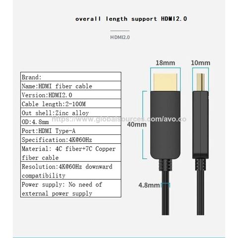 Cable de Fibra Óptica HDMI 2.0 Tipo A OEM ODM, Señal Óptica, Carcasa Exterior de Aleación de Zinc