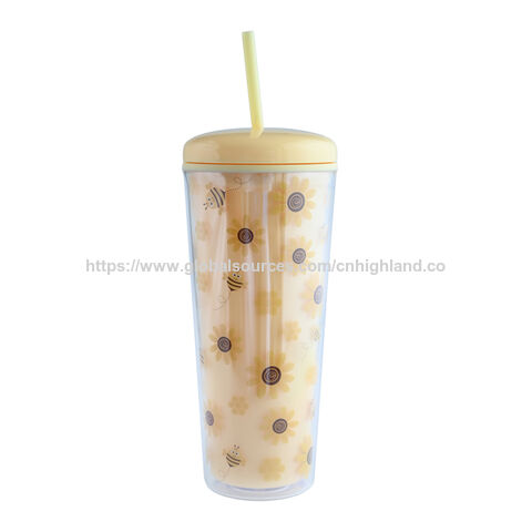 Vaso de agua de plástico AS de 18 oz y 750 ml con impresión personalizada y gran capacidad con pajita para pedidos al por mayor, regalos promocionales y eventos corporativos