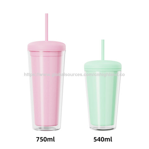 Vaso de agua de plástico AS de 18 oz y 750 ml con impresión personalizada y gran capacidad con pajita para pedidos al por mayor, regalos promocionales y eventos corporativos