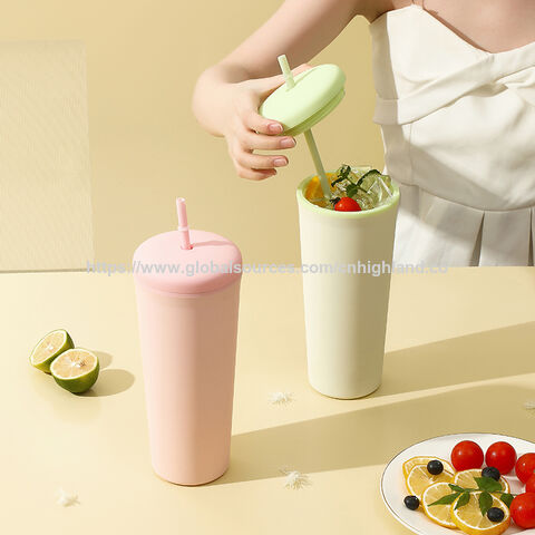 Vaso de agua de plástico AS de 18 oz y 750 ml con impresión personalizada y gran capacidad con pajita para pedidos al por mayor, regalos promocionales y eventos corporativos