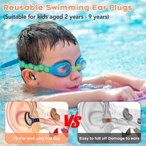 Tapones para oídos de natación para niños - Protección auditiva impermeable, reutilizable, de silicona suave para niños de 2 a 9 años