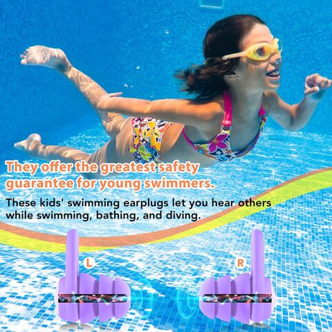 Tapones para oídos de natación para niños - Protección auditiva impermeable, reutilizable, de silicona suave para niños de 2 a 9 años
