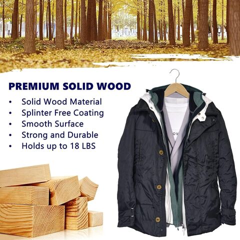 Paquete de 30 Perchas de Madera Natural de 44,5 cm con Barra y Ranura, Perchas Resistentes para Camisetas, Camisas, Trajes, Abrigos, Vestidos, Bodas