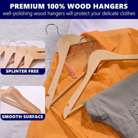 Paquete de 30 Perchas de Madera Natural de 44,5 cm con Barra y Ranura, Perchas Resistentes para Camisetas, Camisas, Trajes, Abrigos, Vestidos, Bodas