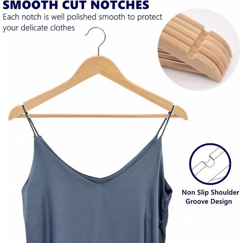 Paquete de 30 Perchas de Madera Natural de 44,5 cm con Barra y Ranura, Perchas Resistentes para Camisetas, Camisas, Trajes, Abrigos, Vestidos, Bodas