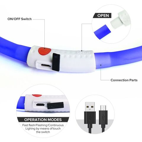 Individuell anpassbares, wiederaufladbares LED-Hundehalsband mit USB, leuchtendes Sicherheitshalsband für Haustiere, zuschneidbares Silikon-Hundehalsband mit Beleuchtung für Nachtspaziergänge