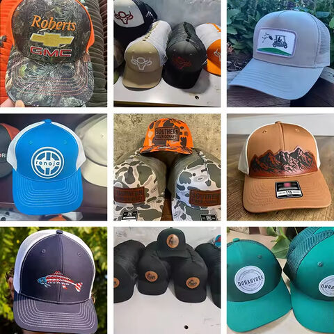 Venta al por mayor de gorras de béisbol lisas con parche de cuero bordado personalizado, Richardson 112, gorra de camionero con malla trasera, gorras deportivas con cierre ajustable