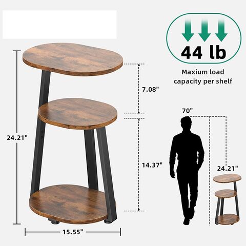Mesa Auxiliar Retro Marrón de Tres Niveles con Estructura Metálica y Tablero de Madera. Mesa de Centro Pequeña. Ideal para Salón y Dormitorio.