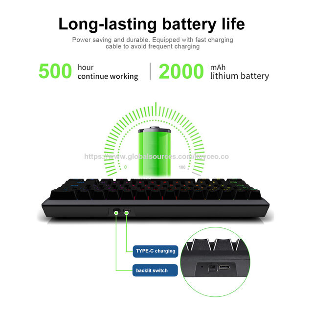 Teclado gaming compacto sem fio mini recarregável portátil 60% teclado de membrana jogo RGB