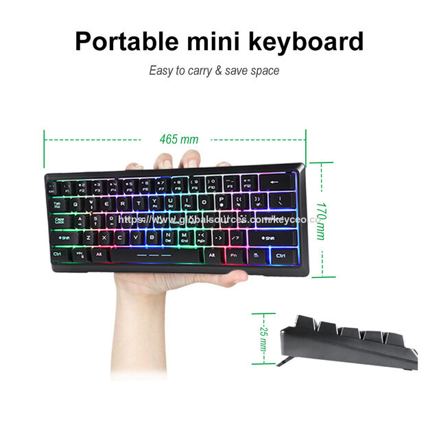 Teclado gaming compacto sem fio mini recarregável portátil 60% teclado de membrana jogo RGB