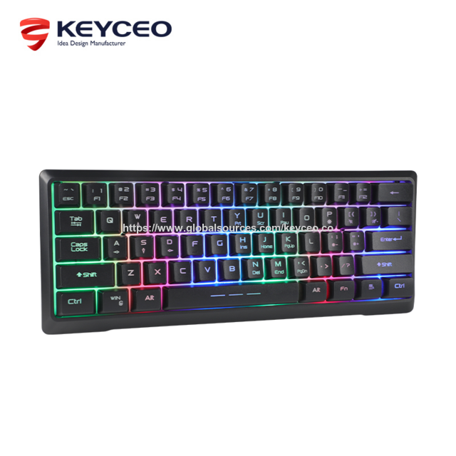 Teclado gaming compacto sem fio mini recarregável portátil 60% teclado de membrana jogo RGB