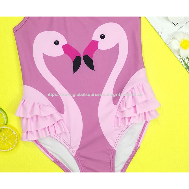 Traje de baño de una pieza para bebé, diseño flamenco adorable, volantes 3D de triple capa como plumas, material reciclado suave