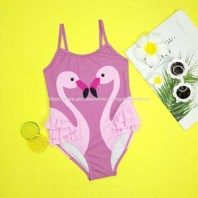 Traje de baño de una pieza para bebé, diseño flamenco adorable, volantes 3D de triple capa como plumas, material reciclado suave