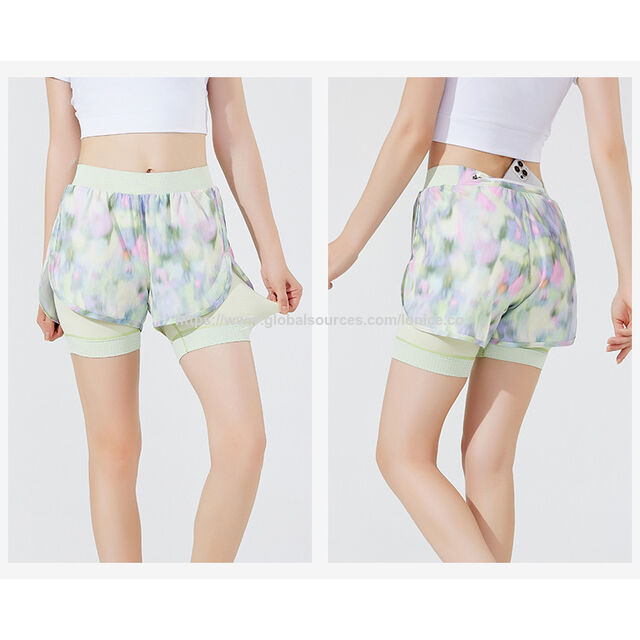 Short de sport 2 en 1 pour femmes, short de course respirant, short de gym à séchage rapide avec poches arrière