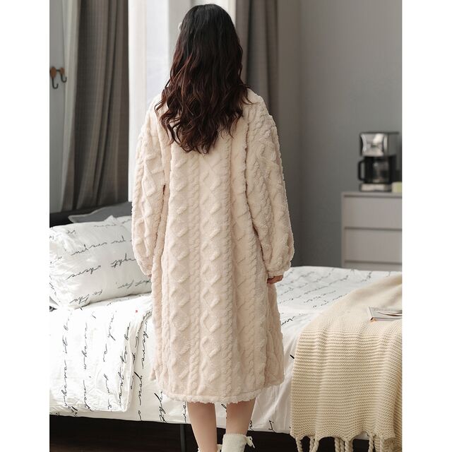 Bata de Noche de Forro Polar Coral para Mujer - Bata Larga de Franela, Vestido Cálido de Invierno para Estar en Casa que Puede Usarse en el Exterior
