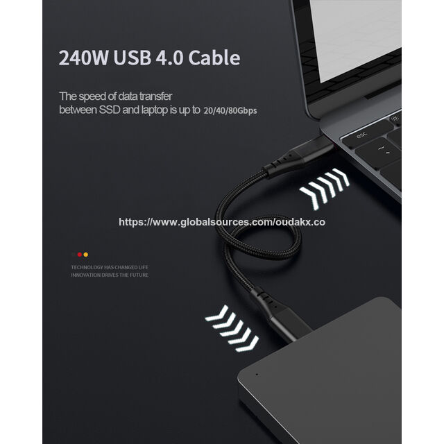 Câble USB Type C 4.0 1M 0.5M 80G 8K USB4 Câble Coaxial Charge Rapide Câble de Données PD 240W 4K60Hz USB-C vers USB-C pour Moniteur Vidéo PC