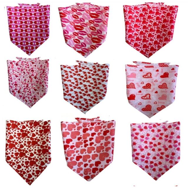 Bandana/Foulard spécial en coton pour animaux de compagnie, chiens, chiots et chats pour la Saint-Valentin - Accessoires de fête et produits de toilettage