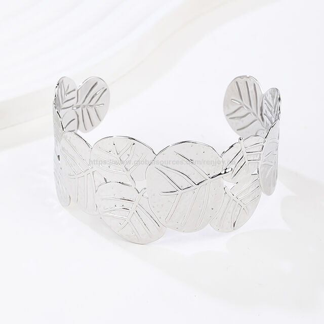 Pulseira bracelete feminina prateada em aço inoxidável 316L, design simples, pulseira banhada a ouro rosa