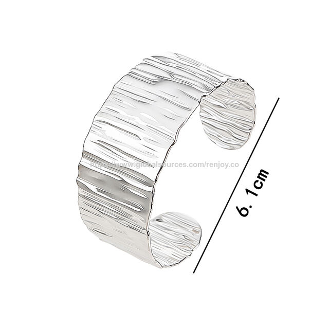 Pulseira bracelete larga prateada com ranhuras para mulheres, pulseira punk brilhante de aço inoxidável para mulheres