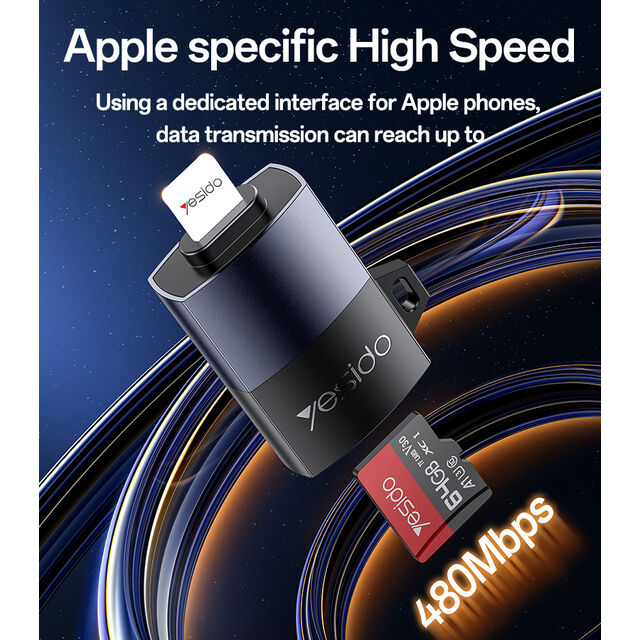 Lecteur de Carte TF Yesido Interface IP Haute Vitesse en Alliage d'Aluminium Support 1TB Plug and Play