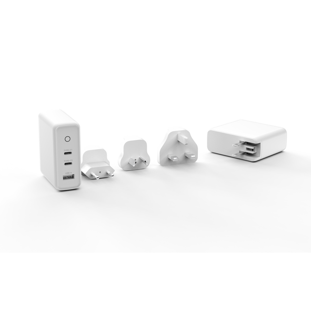 100W GaN USB C PD Ladegerät mit QC3.0, austauschbaren Stecker (US/UK/EU/AU) für Laptop, Tablet und Telefon