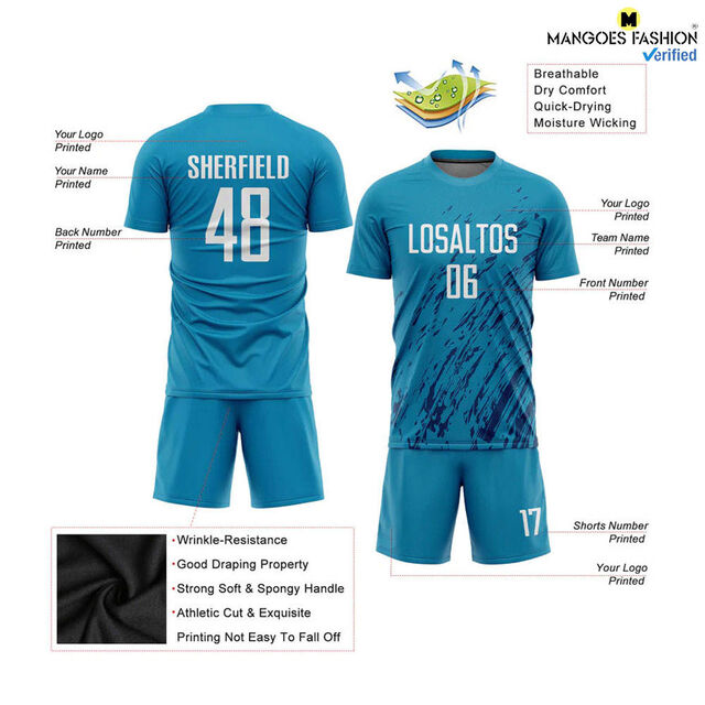Maillot de football à sublimation personnalisé Panthère Bleu Blanc Noir - Uniforme de football entièrement personnalisable et maillots de football