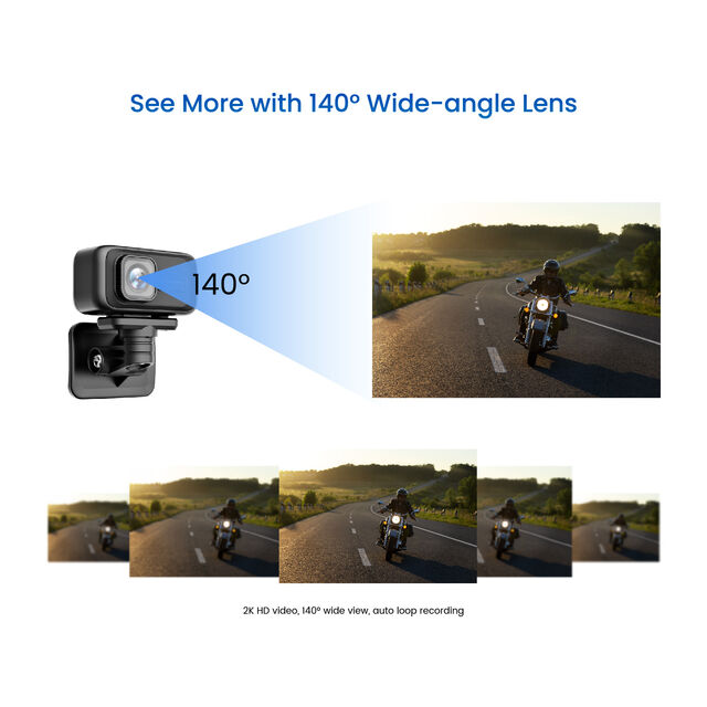 2K Motorrad Dashcam, 140° Weitwinkel, IP67 wasserdicht, Loop- & Notfallaufnahme, 3 Halterungen für verschiedene Szenarien