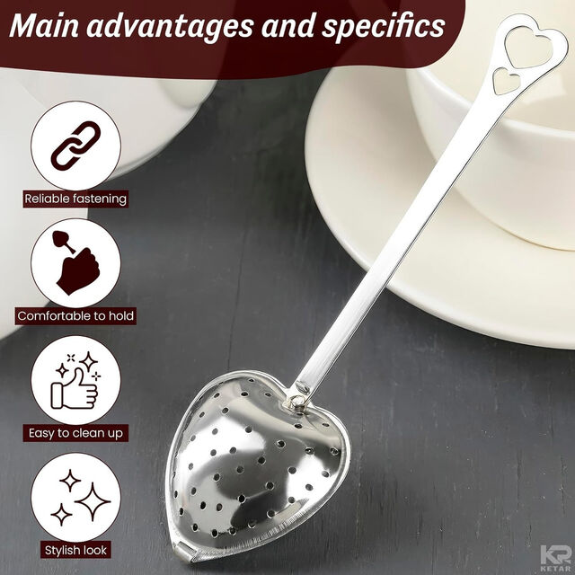 Ensemble de 10 cuillères à filtre à thé en acier inoxydable en forme de cœur - Cuillères à filtre à mailles fines pour thé en feuilles, parfaites pour les fêtes de thé et les cadeaux en gros