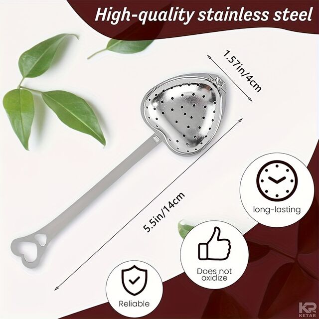 Ensemble de 10 cuillères à filtre à thé en acier inoxydable en forme de cœur - Cuillères à filtre à mailles fines pour thé en feuilles, parfaites pour les fêtes de thé et les cadeaux en gros