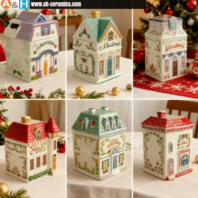 Açucareiro com Tampa Hermética, Recipiente de Cerâmica Criativo em Forma de Casa de Natal para Cozinha, Café e Chá.
