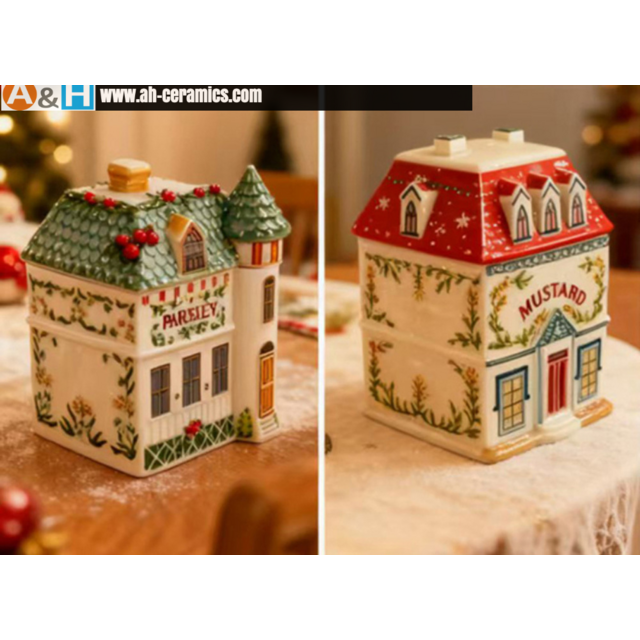 Açucareiro com Tampa Hermética, Recipiente de Cerâmica Criativo em Forma de Casa de Natal para Cozinha, Café e Chá.