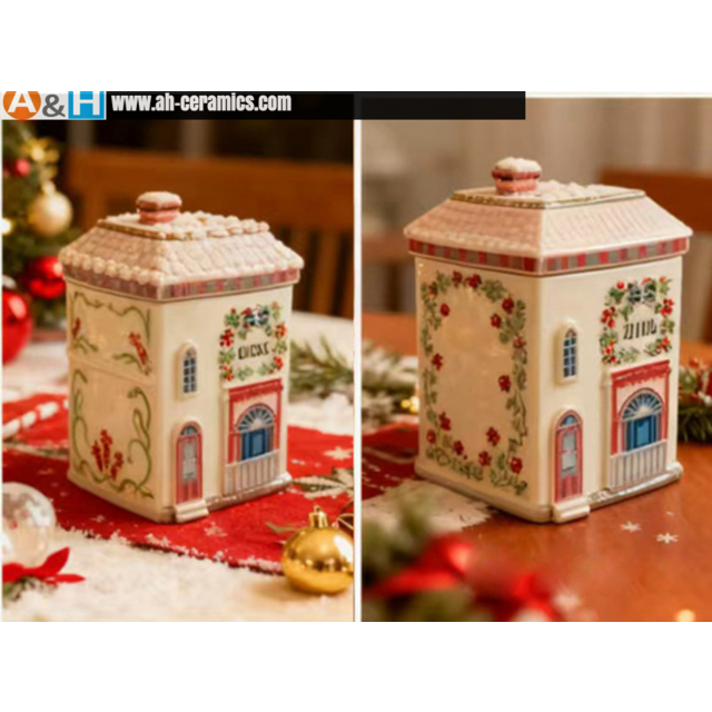 Açucareiro com Tampa Hermética, Recipiente de Cerâmica Criativo em Forma de Casa de Natal para Cozinha, Café e Chá.
