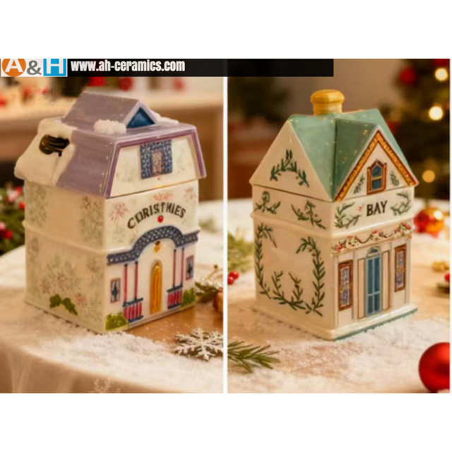 Açucareiro com Tampa Hermética, Recipiente de Cerâmica Criativo em Forma de Casa de Natal para Cozinha, Café e Chá.