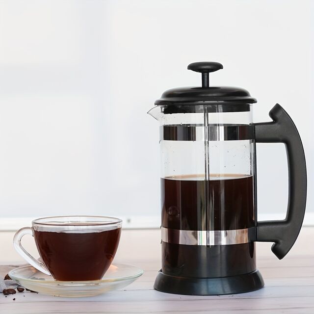 Cafetera de Prensa Francesa de 1000 ml - Vidrio Grueso Resistente al Calor, Acero Inoxidable 304, Base de Silicona Antideslizante, Ideal para el Hogar y la Oficina