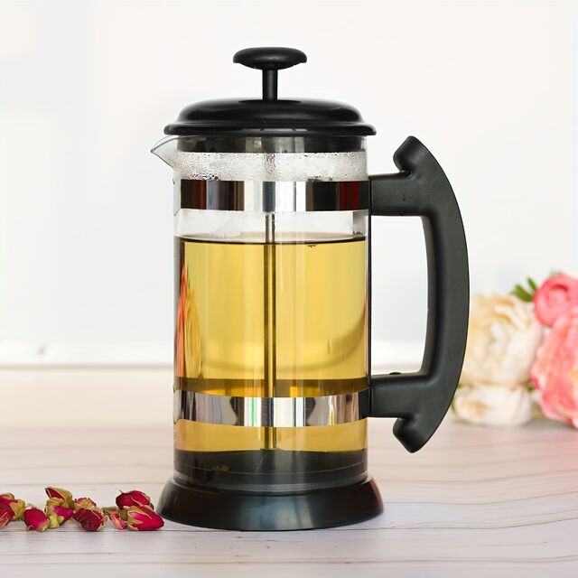 Cafetera de Prensa Francesa de 1000 ml - Vidrio Grueso Resistente al Calor, Acero Inoxidable 304, Base de Silicona Antideslizante, Ideal para el Hogar y la Oficina