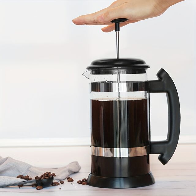Cafetera de Prensa Francesa de 1000 ml - Vidrio Grueso Resistente al Calor, Acero Inoxidable 304, Base de Silicona Antideslizante, Ideal para el Hogar y la Oficina