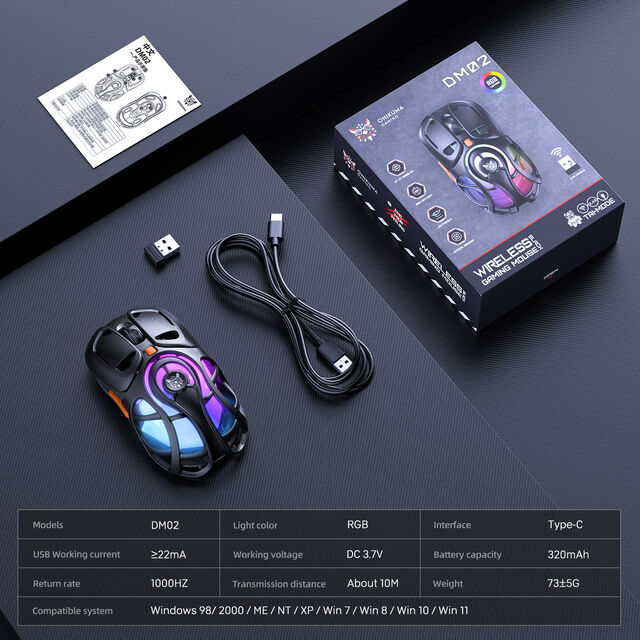 ONIKUMA DM02 Souris Gaming Sans Fil Tri-Mode 16000 DPI avec 4 Boutons Latéraux Programmables et RGB Personnalisable