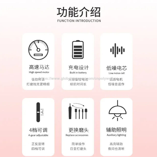 Mini Pulidora Eléctrica Profesional para Uñas, Lima de Uñas, Juego de Brocas de Pulido, Suministros para Uñas para Uso Doméstico y en Salones de Belleza