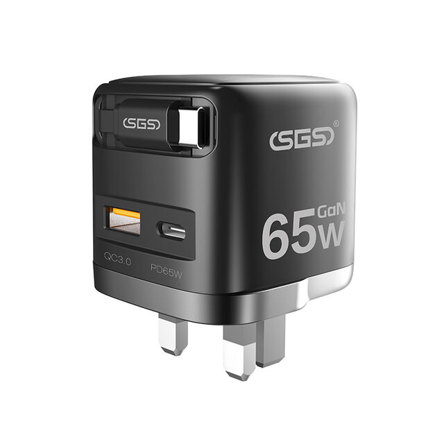 65W 3-in-1 tragbares Handy-Ladegerät mit integriertem Typ-C-Kabel für iPhone - Schnell und effizient laden