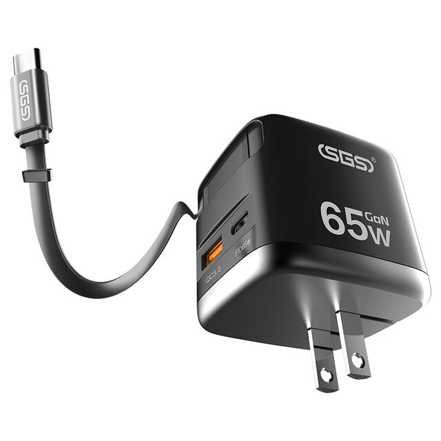 65W 3-in-1 tragbares Handy-Ladegerät mit integriertem Typ-C-Kabel für iPhone - Schnell und effizient laden