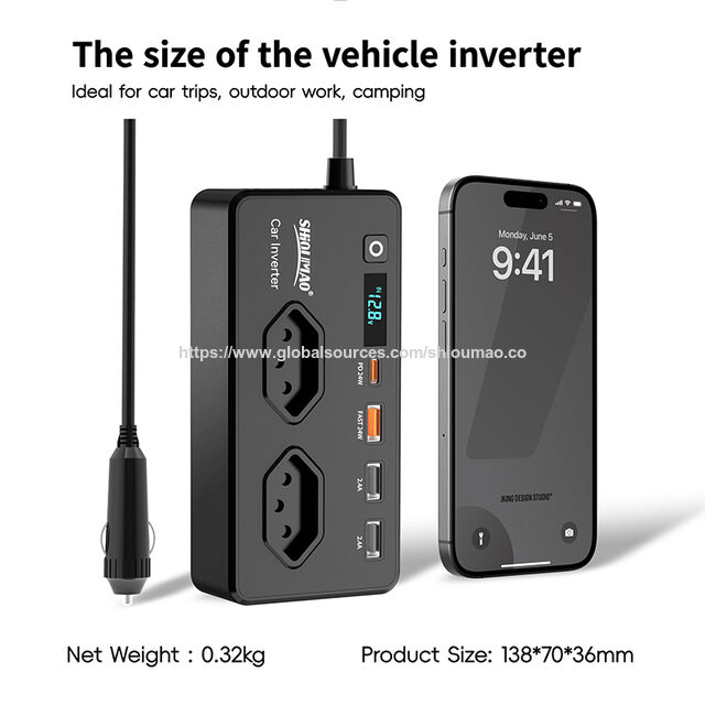 Onduleur de Voiture 200W le Plus Vendu au Brésil avec Affichage Numérique, Charge Rapide et Convertisseur Haute Efficacité
