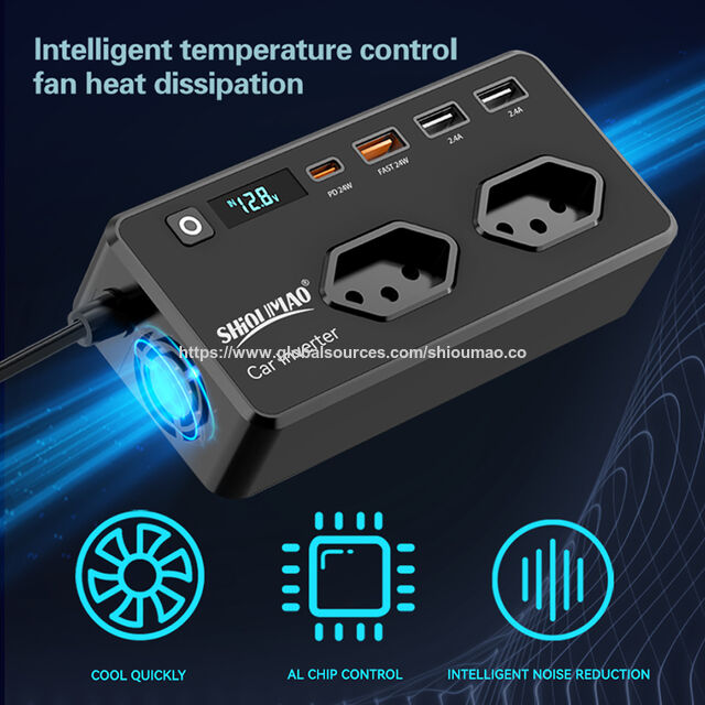 Onduleur de Voiture 200W le Plus Vendu au Brésil avec Affichage Numérique, Charge Rapide et Convertisseur Haute Efficacité
